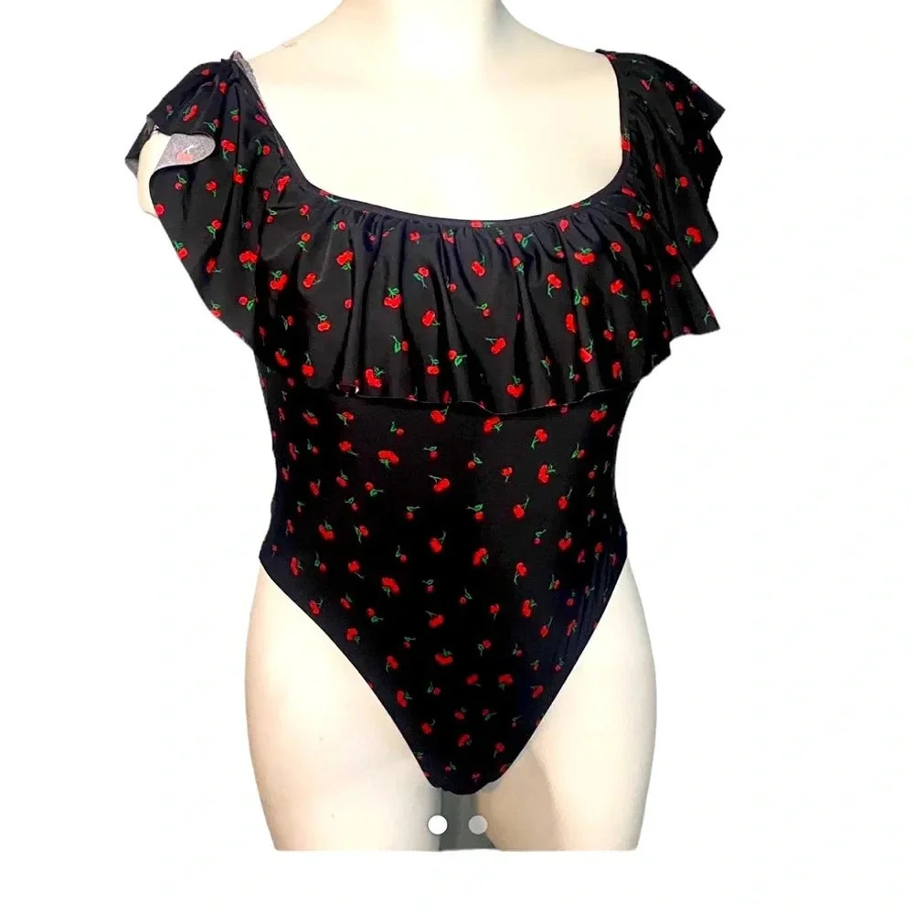 NWT Charlotte Russe black bathing suit with cherries size XL (E10)